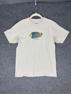 OBEY Cream Fish Graphic T-Shirt Size Small